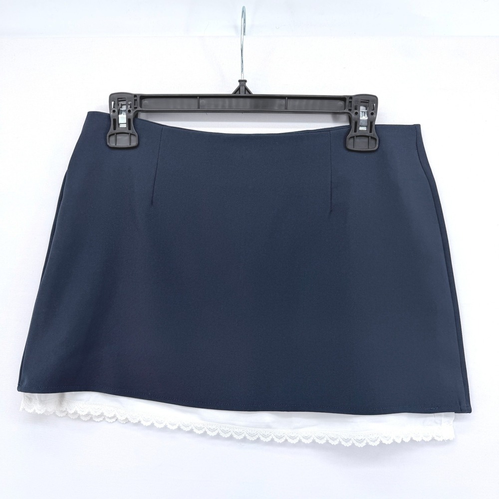 Afternoon Hong Kong Navy Blue Mini‎ Skirt Lace Trim Layered Hem Womens Size M